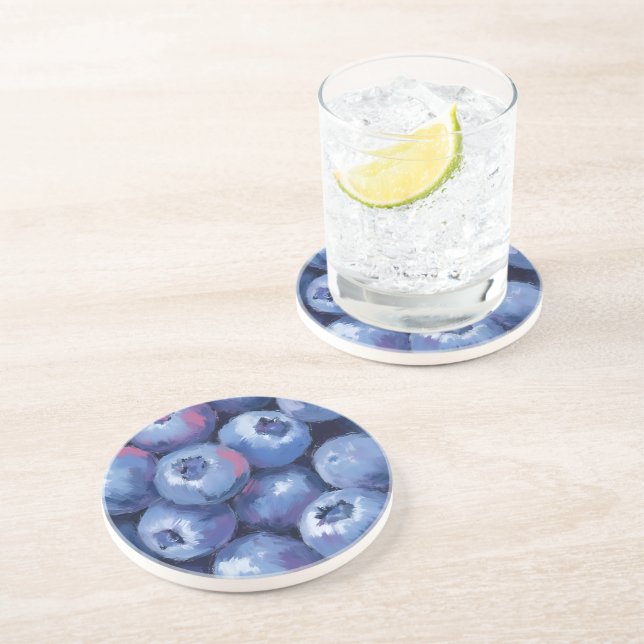 Blueberries | Fruit Watercolor Painted Coaster (Side)