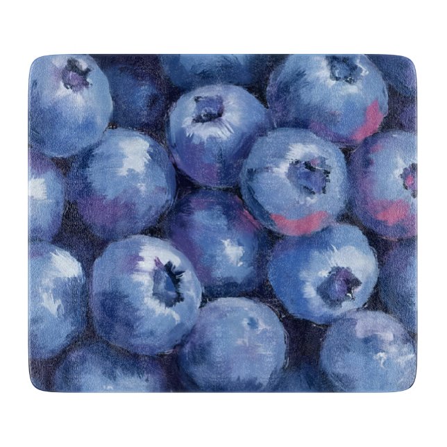 Blueberries | Fruit Watercolor Painted Cutting Board (Front)
