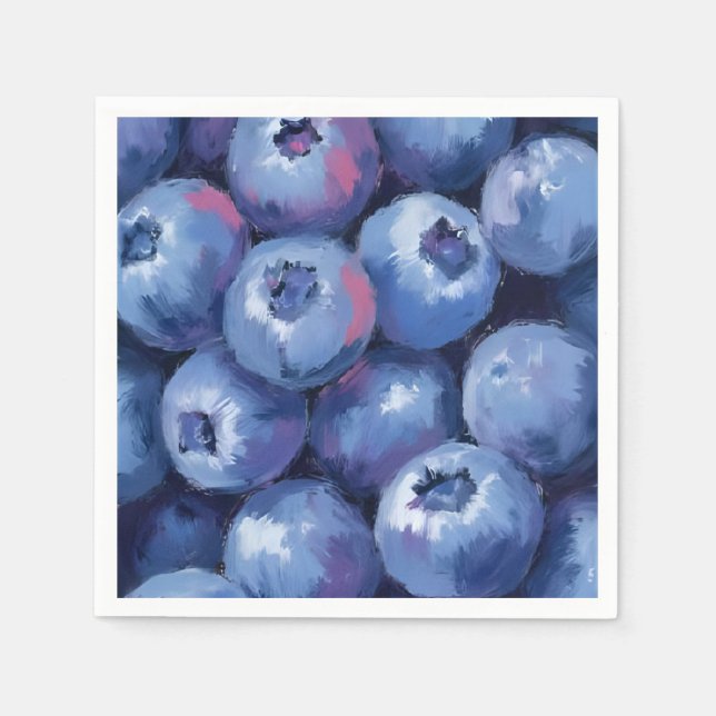 Blueberries | Fruit Watercolor Painted Napkin (Front)