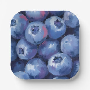 Blueberries Fruit Watercolor Painted Paper Plate