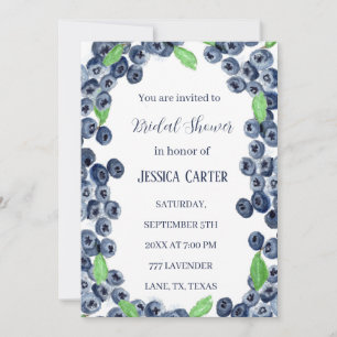 Blueberries Fruits Watercolor Boho Bridal Shower Invitation