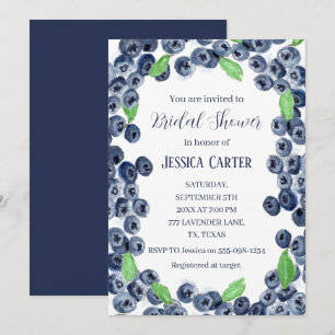 Blueberries Fruits Watercolor Boho Bridal Shower  Invitation