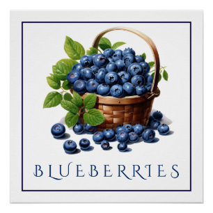 Blueberries Kitchen Art Poster for Home Decor