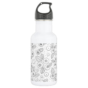 Blueberries on black and white 532 ml water bottle