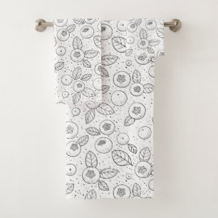 Blueberries on black and white bath towel set