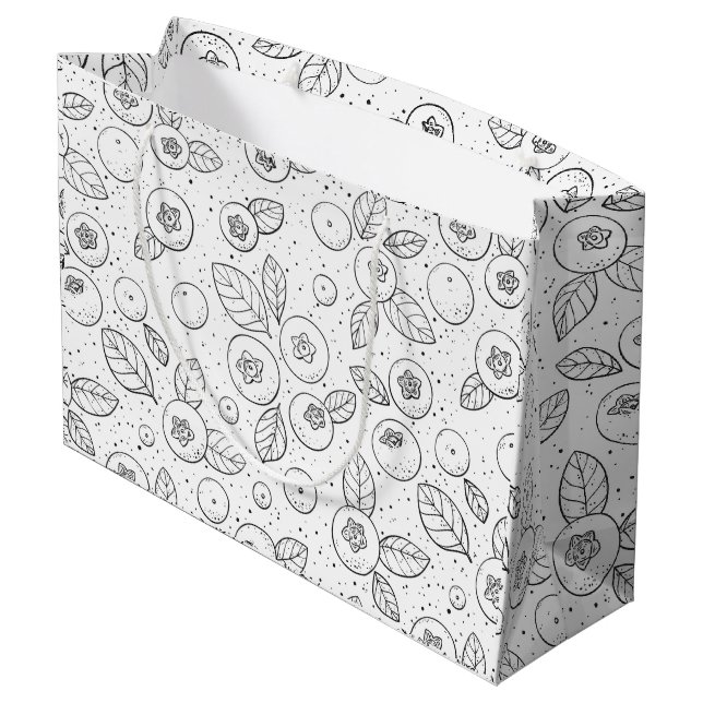 Blueberries on black and white large gift bag (Back Angled)