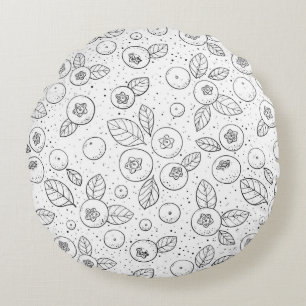 Blueberries on black and white round cushion