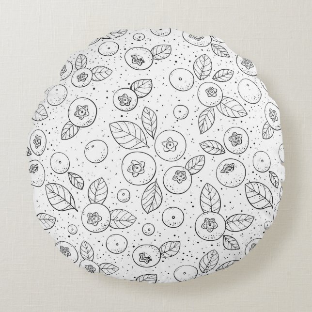 Blueberries on black and white round cushion (Front)
