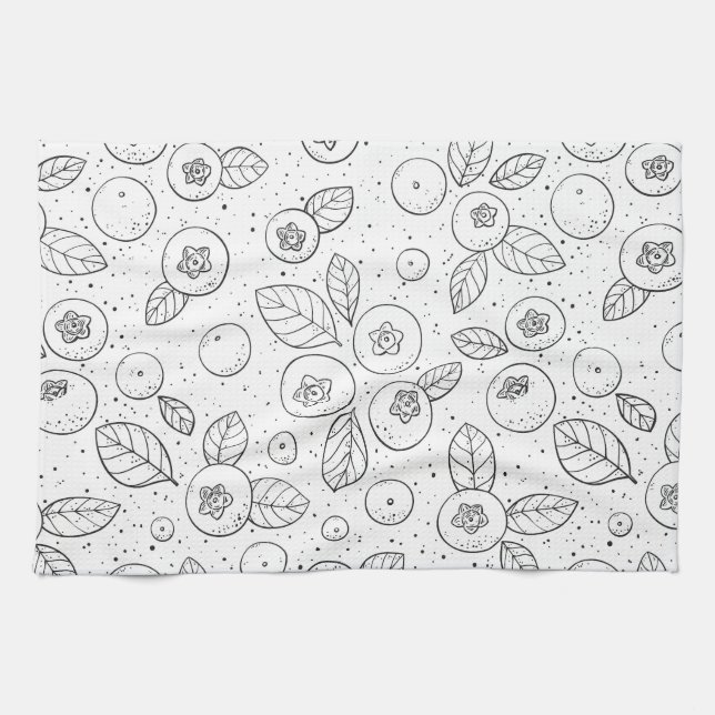Blueberries on black and white tea towel (Horizontal)
