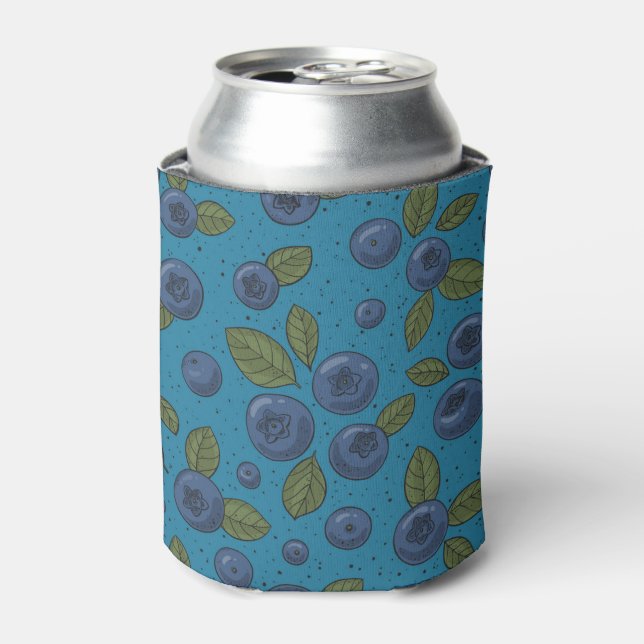 Blueberries on blue can cooler (Can Front)