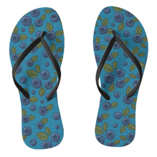 Blueberries on blue flip flops