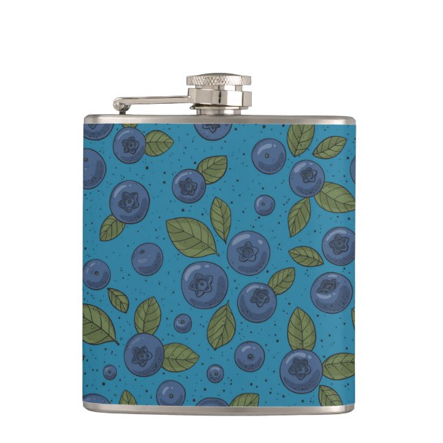 Blueberries on blue hip flask (Front)