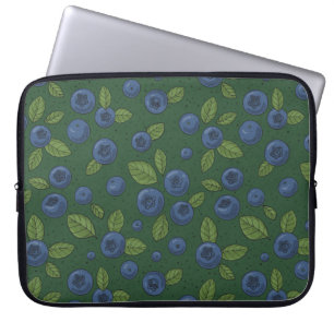Blueberries on blue laptop sleeve