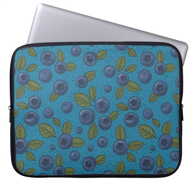 Blueberries on blue laptop sleeve (Front)