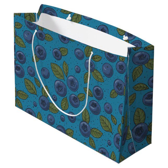 Blueberries on blue large gift bag (Back Angled)