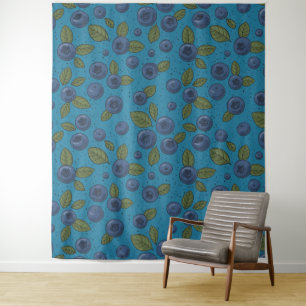 Blueberries on blue tapestry