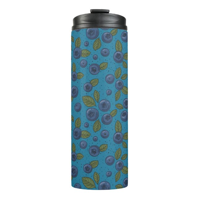 Blueberries on blue thermal tumbler (Front)