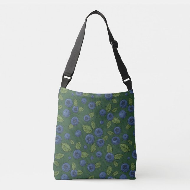 Blueberries on dark green crossbody bag (Front)