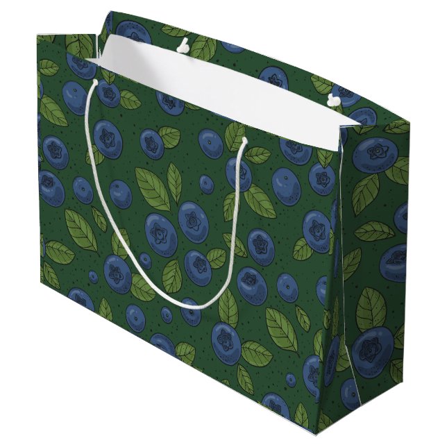 Blueberries on dark green large gift bag (Back Angled)