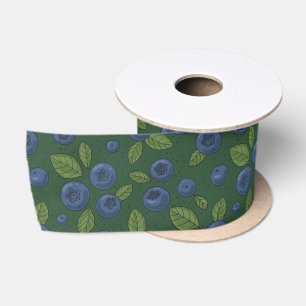 Blueberries on dark green satin ribbon