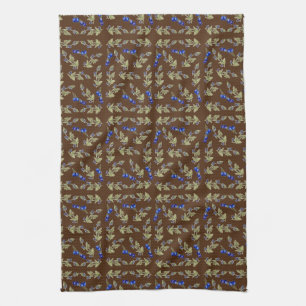 Blueberries On Vine Stem Leaves Brown Soil Tea Towel