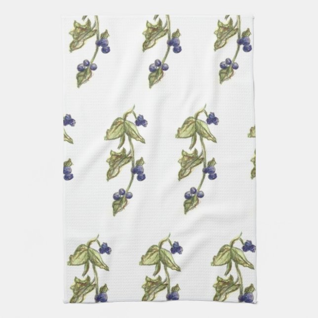 Blueberries on Vine Stems with Leaves Tea Towel (Vertical)