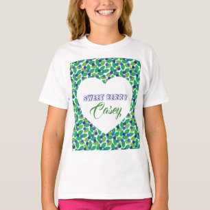 Blueberries Pattern Modern Green Blue Customize. T-Shirt