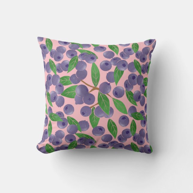 Blueberries - pink background cushion (Front)