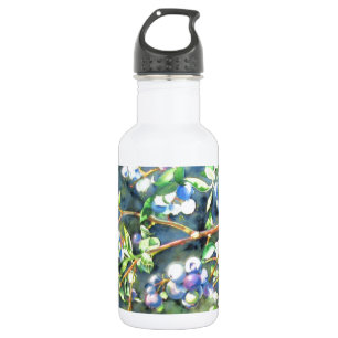 Blueberries, romantic fruit Watercolor painting 532 Ml Water Bottle