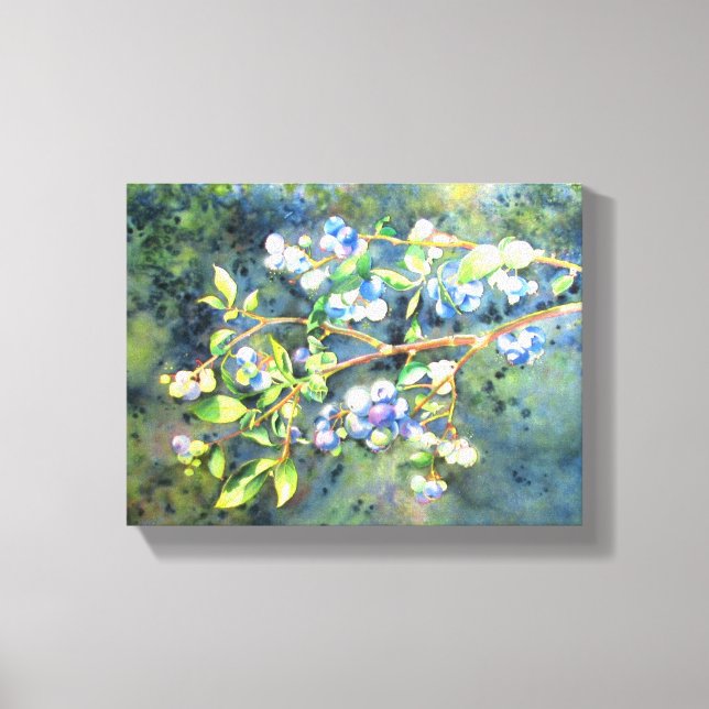 Blueberries, romantic fruit Watercolor painting Canvas Print (Front)