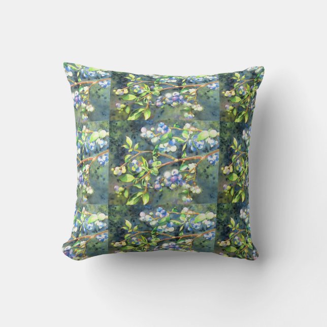 Blueberries, romantic fruit Watercolor painting Cushion (Front)