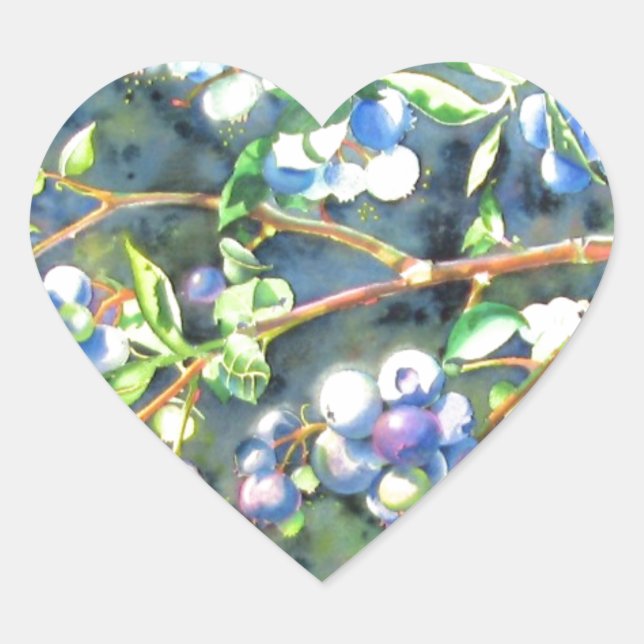 Blueberries, romantic fruit Watercolor painting Heart Sticker (Front)