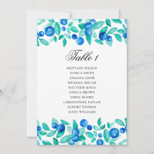 Blueberries seating chart. Mint and blue wedding Invitation