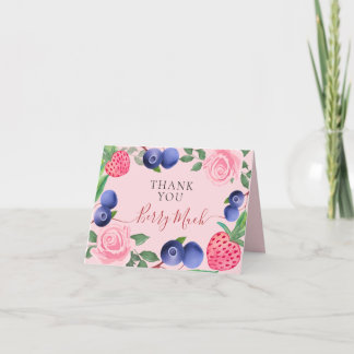 Blueberries & Strawberries Frame with Pink Roses Thank You Card