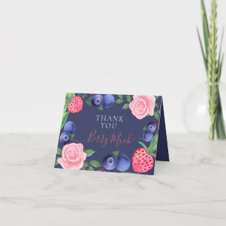 Blueberries & Strawberries Frame with Pink Roses Thank You Card