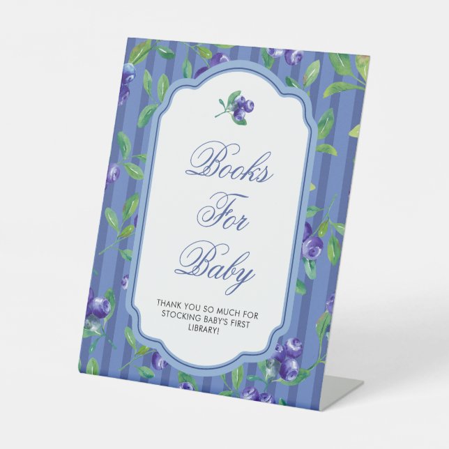 Blueberries Sweet Baby Shower Books For Baby Pedestal Sign (Front)