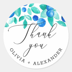Blueberries thank you. Woodland berry wedding Classic Round Sticker