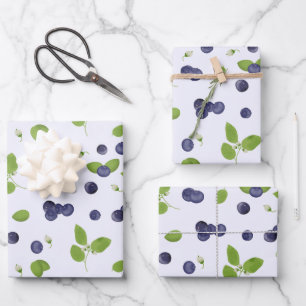 Blueberries Watercolor Blueberry Blossoms Foliage Wrapping Paper Sheet