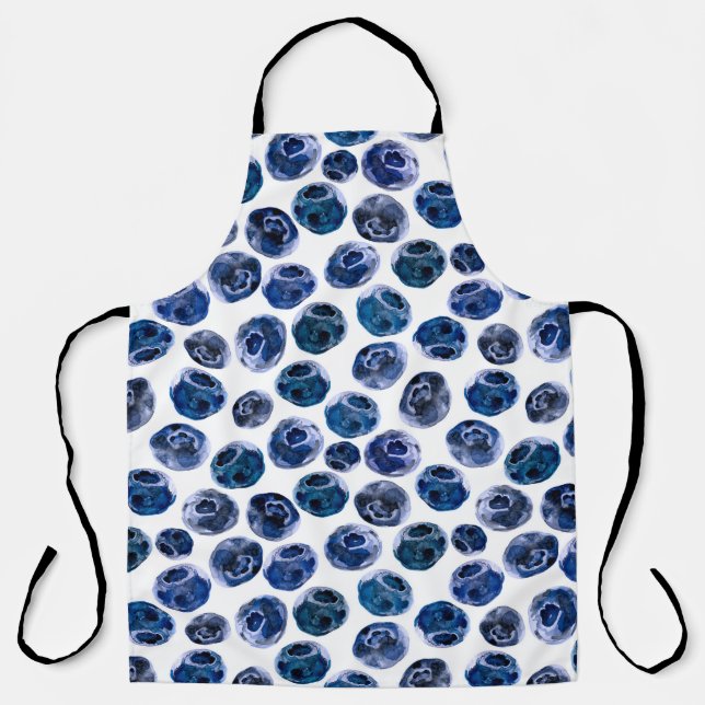 Blueberries: watercolor illustrated pattern. apron (Front)