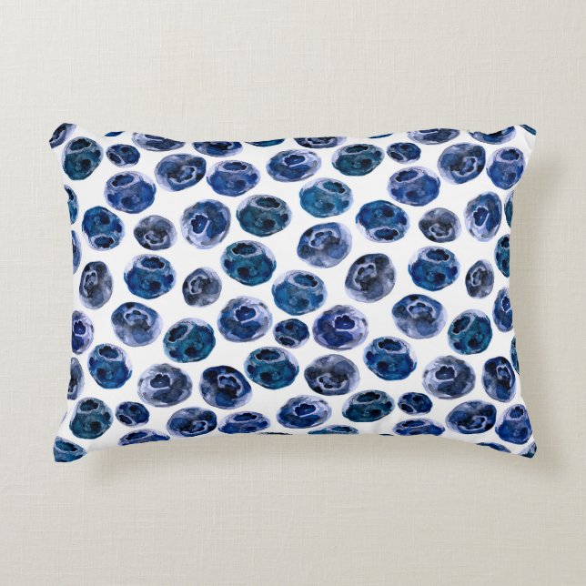 Blueberries: watercolor illustrated pattern. decorative cushion (Front)