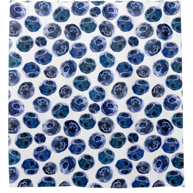 Blueberries: watercolor illustrated pattern. shower curtain (Front)