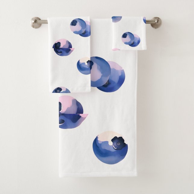 Blueberries Watercolor Pattern  Bath Towel Set (Insitu)