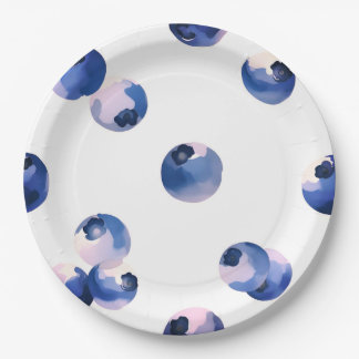 Blueberries Watercolor Pattern  Paper Plate
