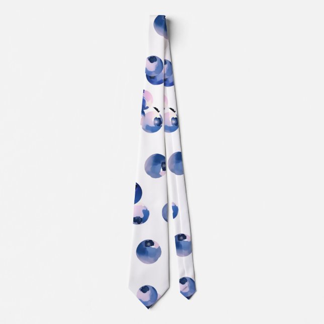 Blueberries Watercolor Pattern  Tie (Front)