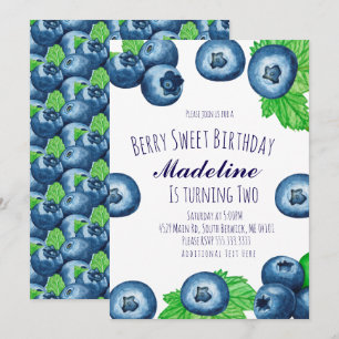 Blueberries Watercolored Berry Sweet Birthday Invitation