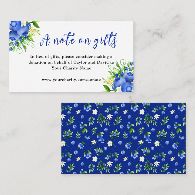 Blueberries with Foliage Wedding A Note On Gifts Enclosure Card (Front/Back)
