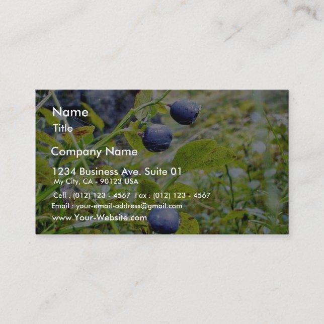 Blueberries With Green Leaves Business Card (Front)