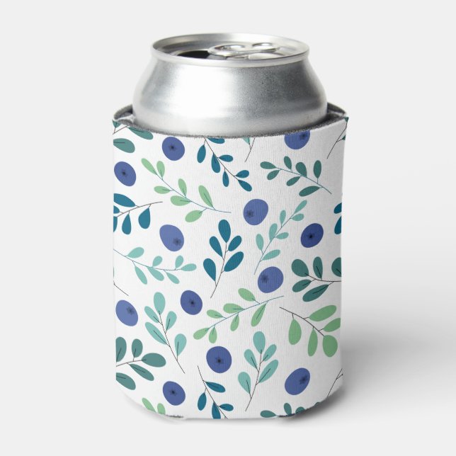 Blueberries with Green Leaves Pattern Can Cooler (Can Front)