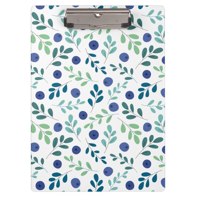 Blueberries with Green Leaves Pattern Clipboard (Front)