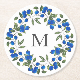 Blueberries Wreath Round Paper Coaster